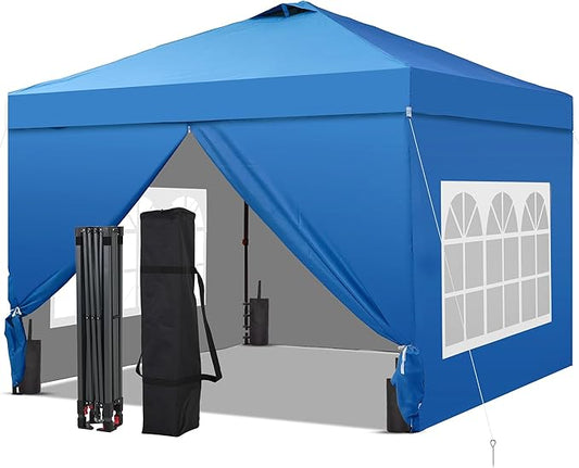 GDY 10x10FT Pop-Up Canopy Tent — Water-Resistant, UV-Protective Fabric, Portable Outdoor Event Tent with 4-Side Walls & Vented Top, Blue.