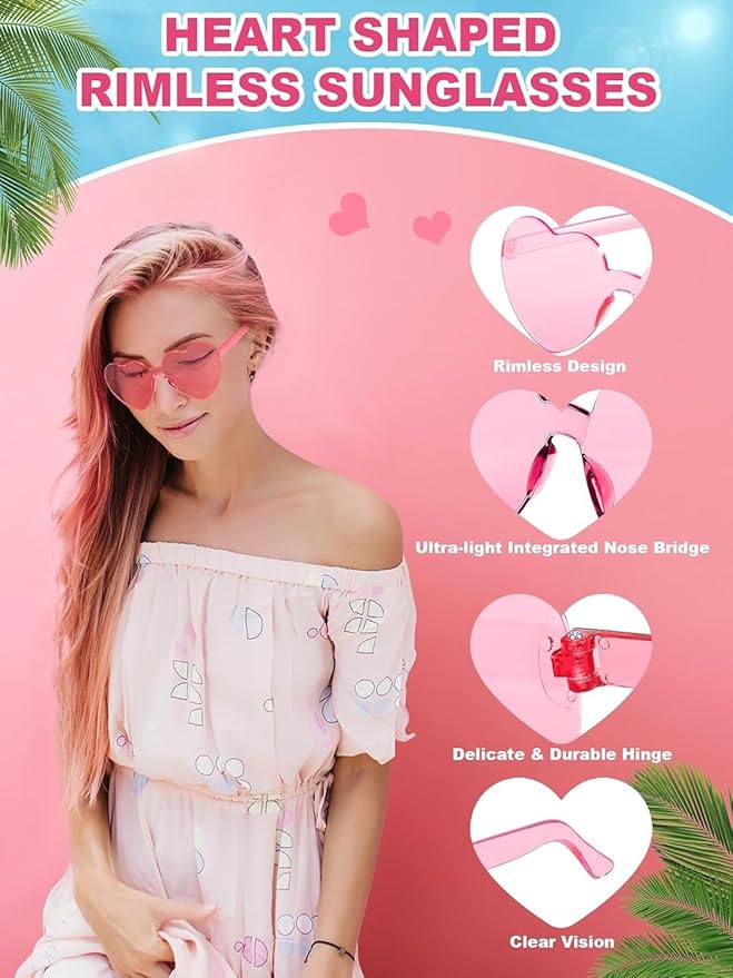 Heart Shaped Sunglasses for Women Colorful Glasses Fun Trendy Transparent Heart Sunglasses Party Favor