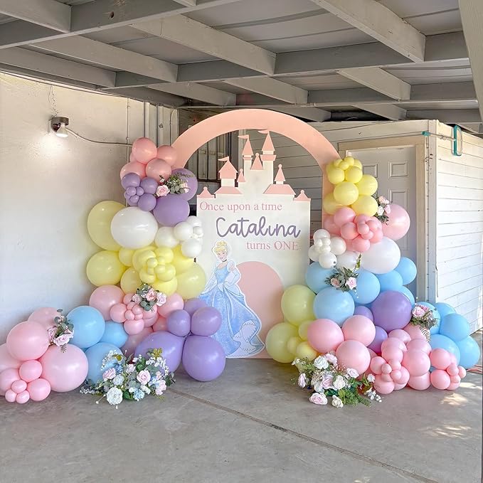 Pastel Princess Balloon Arch Garland kit for Macaron Balloon for Girls Spring Once Upon a Time Princess Castle Birthday Baby Shower Birthday Party Decorations (Pastel)