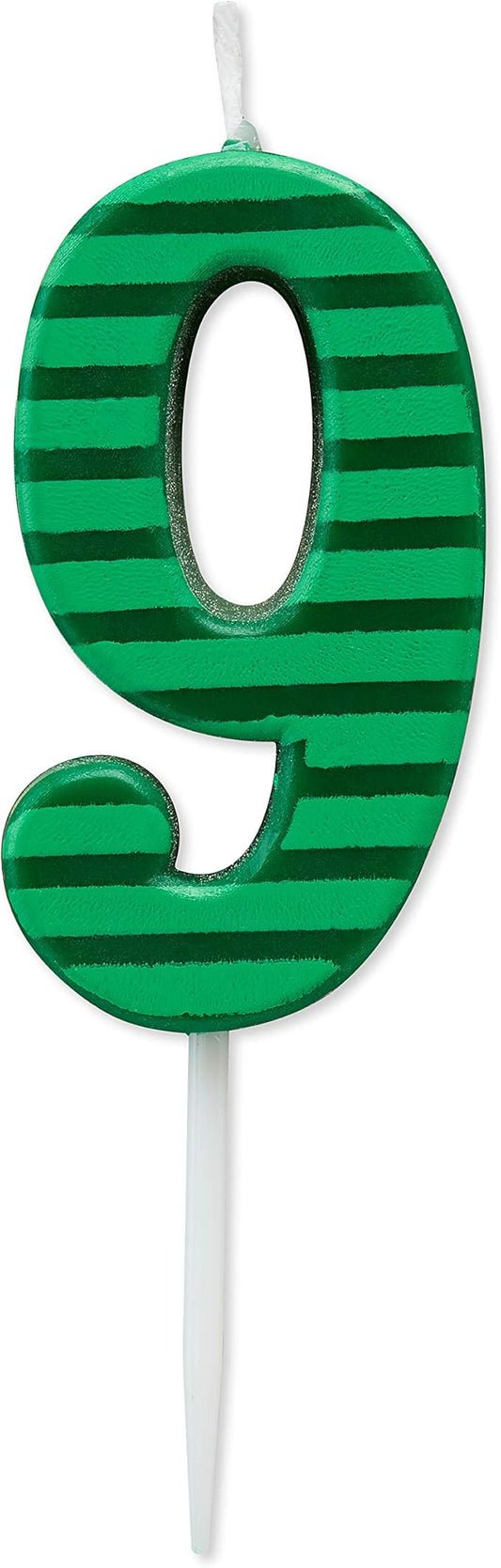 Papyrus Number 9 Birthday Candle, Green Stripes (1-Count)