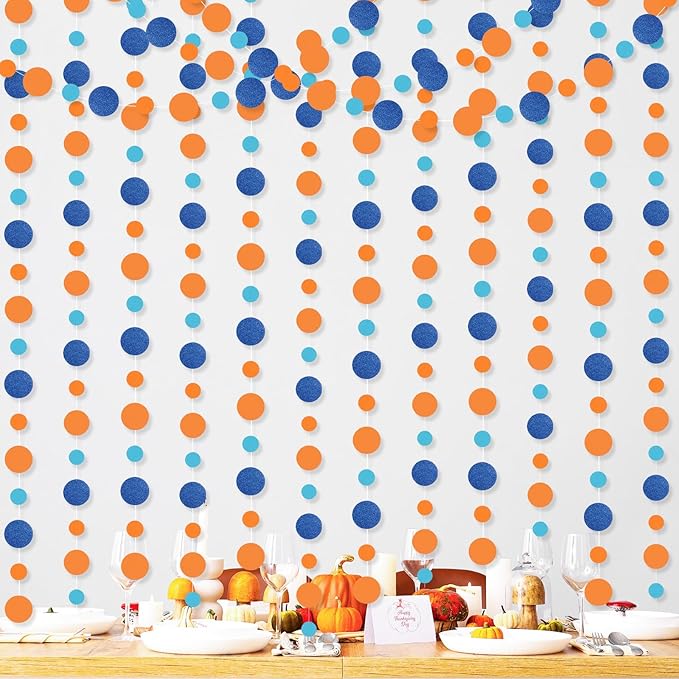 Outus 10 Pieces Orange,Blue Round Dots Garland Graduation Party Hanging Decor Each Length 13.1ft Glitter Paper Dot Streamers for Birthday Wedding Classroom Supplies