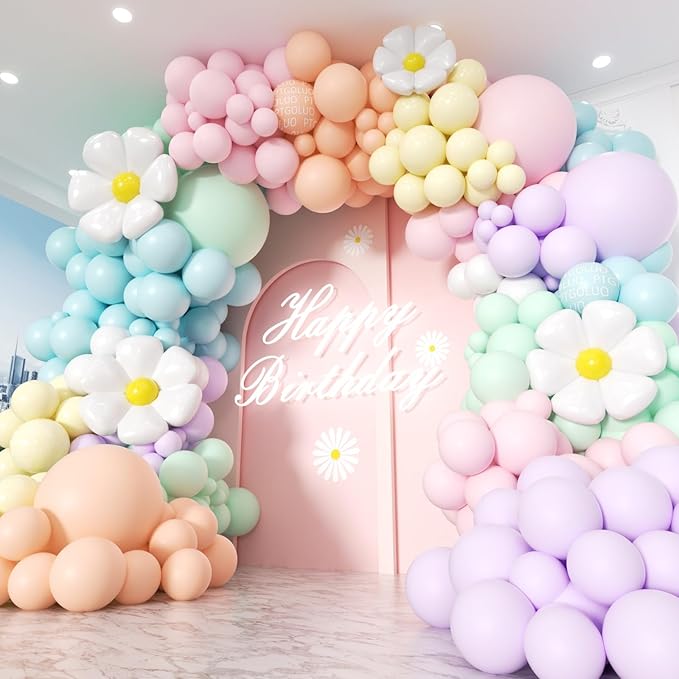 Daisy Pastel Balloon Garland Kit 171Pcs Pastel Macaron Balloon Arch Kit with Daisy Flower Balloons for Birthday Baby Shower Boho Mothers Day Spring Daisy Floral Theme Party Decorations