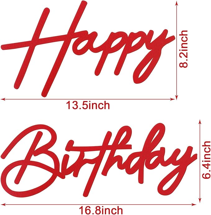 Happy Birthday Sign for Backdrop - Red Felt 'Happy Birthday' Letter Sign for Balloon Arch Backdrop Decorations - 1 Count, Unisex, All Ages, Men, Women