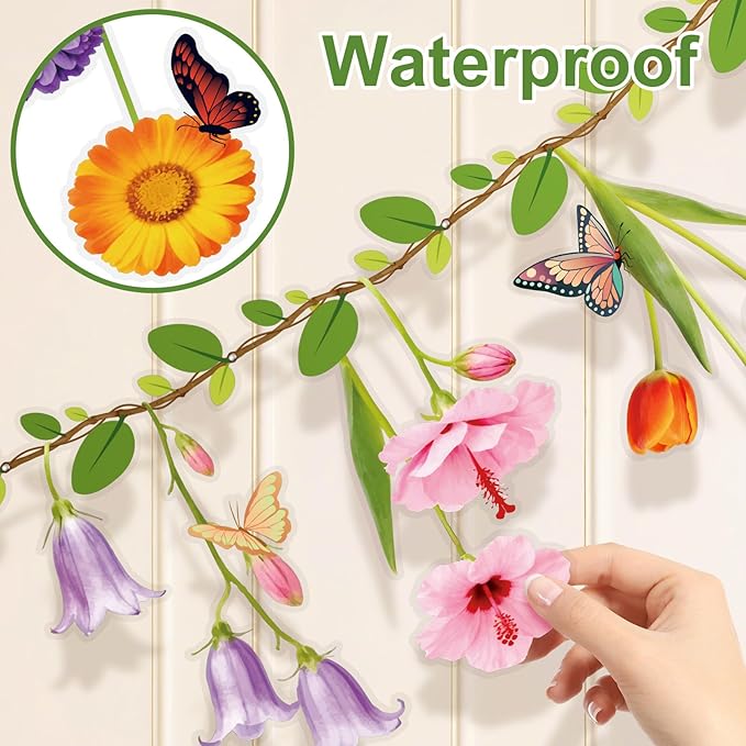 2PCS Flower Banner Reusable Wildflower Garland Floral for Spring Party Enchanted GardenTheme Picnic Wedding Baby Shower Birthday Tea Party Supplies Home Decorations (Pink-Smaller)