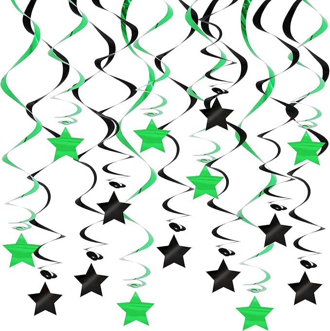 BEISHIDA Green Black Silver Stars Hanging Swirls Graduation Hanging Ornament Decorations for Birthday Party Weeding Congrats Grade 2026 Graduation Decorations,Pack of 15