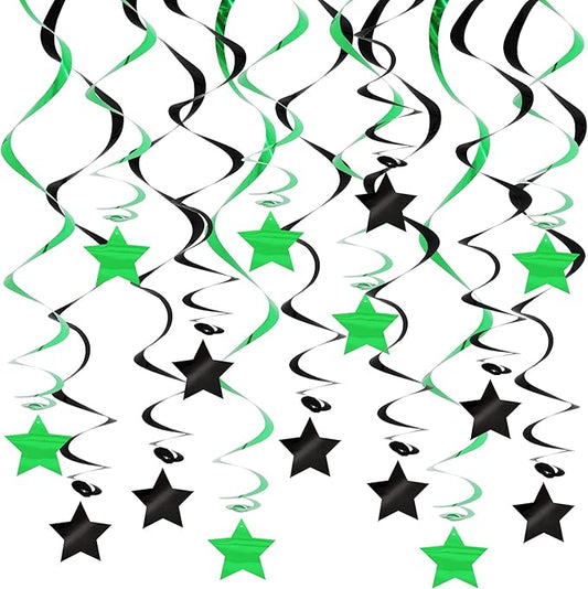 BEISHIDA Green Black Silver Stars Hanging Swirls Graduation Hanging Ornament Decorations for Birthday Party Weeding Congrats Grade 2026 Graduation Decorations,Pack of 15