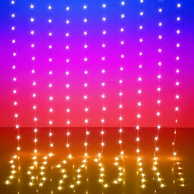 LED Curtain Lights, 9.8ft x 7.8ft 240 LED RGB Color Changing String Fairy Lights Curtain-Smart APP Control, Music & Voice Sync for Bedroom Backdrop Indoor Outdoor Christmas Decorations