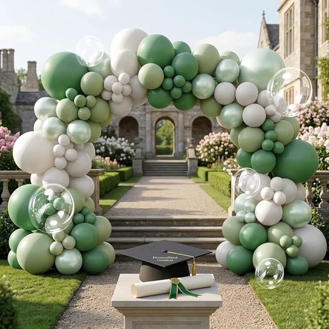Green White Balloons Double Stuffed Dusty Green Bobo Pearl Balloon Arch Kit Latex Light Olive White Balloon Garland for Bridal Shower Birthday Baby Shower Wedding Anniversary Baptism Decor