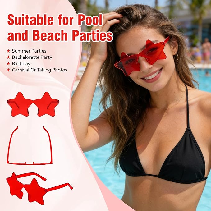 Pibupibu Wholesale 40 Pack Rimless Star Shaped Sunglasses Bulk Adults Unisex, Fun Colorful Pentagram Glasses Party Favors