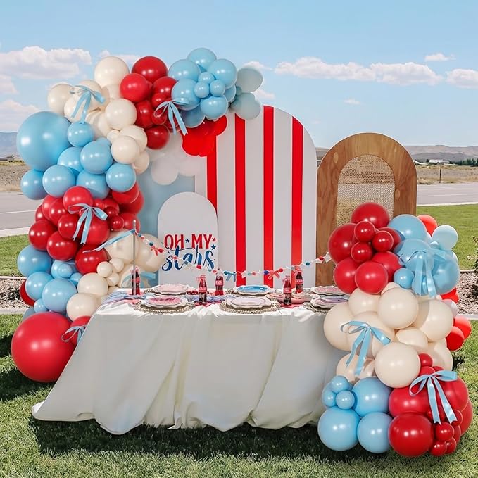Red and Blue Balloon Arch Kit, Double Stuffed Red White and Blue Balloons with Bows for Cherry Birthday Baby Shower Bridal Shower Valentines Day Party Decorations