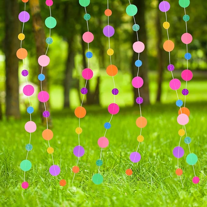 Outus 10 Pieces Colorful Circle Garland Banner Hanging Paper Dot Decorations for Classroom, Birthday Party, Baby Shower, Wedding Backdrop & Photo Booth Graduation Decor (Rainbow)