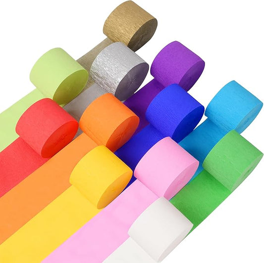 12 Rolls Crepe Paper Streamers - 12 Colors Rainbow Party Streamers for Birthday, Baby Shower, Wedding, Fiesta, Graduation, Christmas Decorations