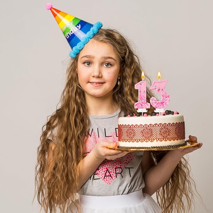 Pink Sequin Birthday Candles, Cake Number Candles, Girls 0th Birthday Decorations, Suitable for Birthday Parties, Anniversary Party Decorations(3)