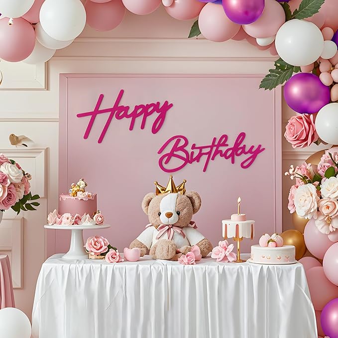 Hot Pink Happy Birthday Sign for Backdrop - Felt Happy Birthday Letters for Balloon Arch Party Backdrop Decorations Large Reuseable Signs for Baby Girl Women Party Baby Shower