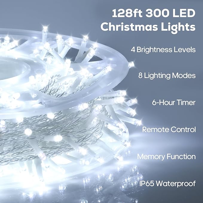 300 LED String Lights, 128FT Waterproof Fairy Lights Christmas Ligths 8 Modes Twinkle Indoor Outdoor, Plug in for Bedroom Classroom Wedding Garden Christmas Decorations. Cold White…