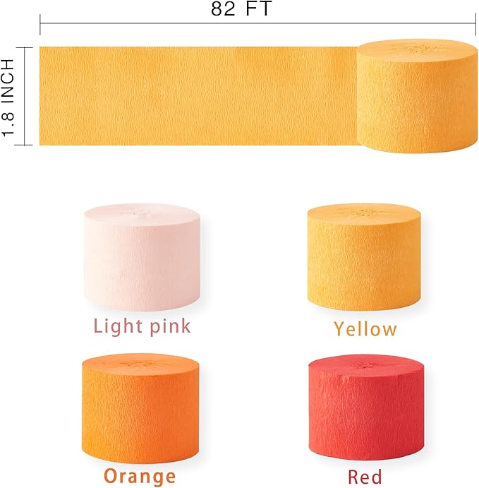 Orange Streamers Kit, 8 Rolls 656 Ft Party Streamers, Red Orange Yellow Pink Crepe Paper Streamers for Thanksgiving Birthday Anniversary Fire Color Decorations Fall Decoration Supplies