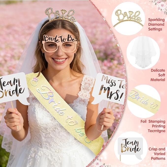Bachelorette Party Decorations, Bride To Be Decorations, Bridal Shower Decorations with Bride to Be Banner, Bridal Sash, Fringe Curtain, Bride Glasses for Pink Bachelorette Party Decorations