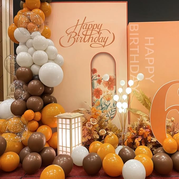 MEBAY Fall Thanksgiving Balloon Arch Kit, 155 Pcs Boho Brown Orange White Balloons Garland for Baby Shower Autumn Birthday Party Decorations