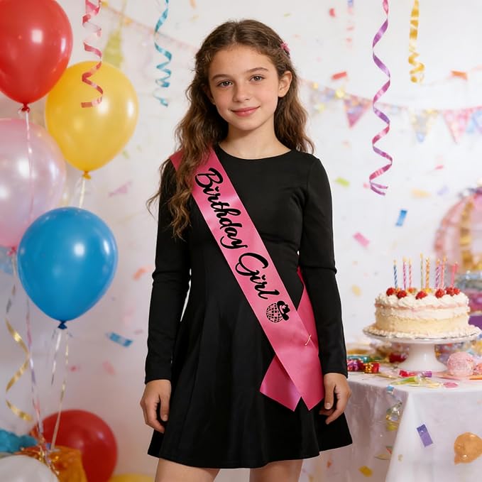 Birthday Girl Sash, Disco Cow Birthday Sash for Cowgirl Funny Birthday Gift Ideas Suppiles, Hot Pink+ Black Foil