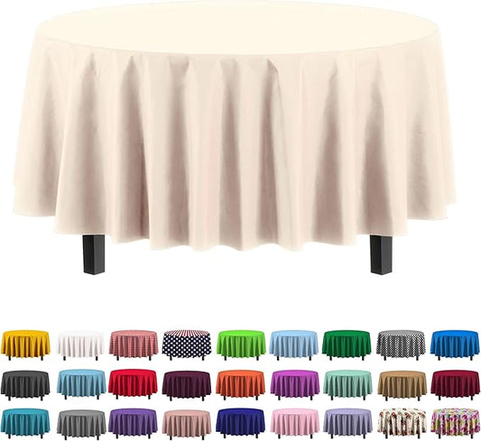 Exquisite 6-Pack Round Plastic Tablecloth Disposable 84 in. Heavy Duty Waterproof Table Cover for Parties, Weddings, Picnic and Events, Round Table Cloths Plastic Covers - Ivory