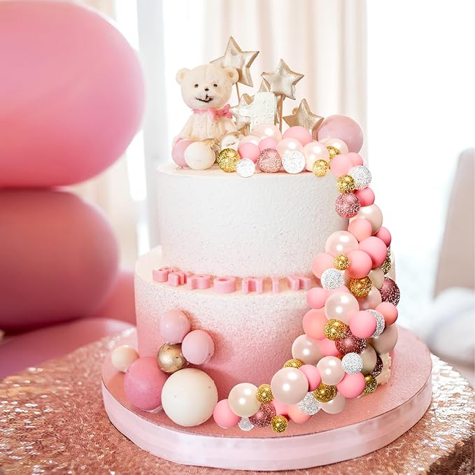 60Pcs Glitter Cake Balls Decorations Foam Cake Topper Balls Mini Balloon Cupcake Toppers for Cake Decorating Birthday Baby Shower Party (Glitter Pink Gold White)