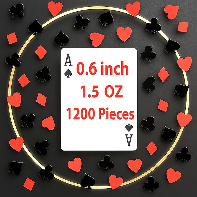 Werich Casino Party Confetti Metallic Foil Poker Card Suit Table Scatter – Red & Black Hearts, Spades, Clubs, Diamonds – Casino Theme Decorations for Poker Night, Las Vegas, Birthday, Wedding.