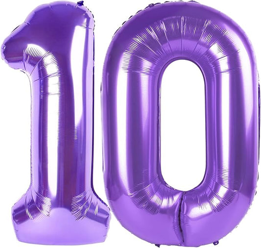 Numbers Balloons 10th Birthday Decorations, 40 Inch Big Foil Balloon for Men & Women, Purple Number Balloons for Wedding Memorial Day Birthday Aniversarry Supplies