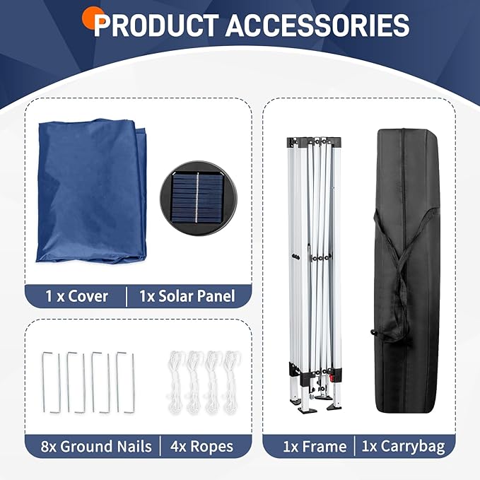 VINGLI 10x10 Pop Up Canopy Tent with Sidewalls, Outdoor Gazebo Canopy Tent, Patio Event Tents Outdoor Event Shelter for Parties (Blue with Led Light)