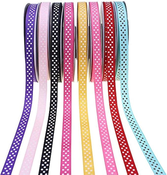 Grosgrain Ribbons 3/8 Inch Polka Dot Ribbon Multi Color Fabric Ribbon 40 Yards for Gift Wrapping Holiday Wedding Party Decoration DIY Bow Hair Accessories Total 8 Colors