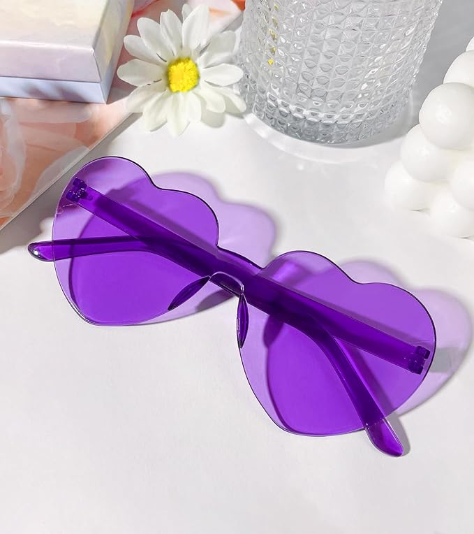 Matcheck 48 Pack Heart Rimless Sunglasses Frameless Colored Party Glasses Transparent Fun Eyewear for Adult