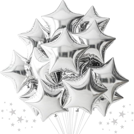 TONIFUL 15Pcs 18 Inch Large Silver Star Shape Foil Balloons Big Silver Stars Helium Mylar Ballons for Birthday Wedding Baby Shower Anniversary Engagement Party Decorations Supplies