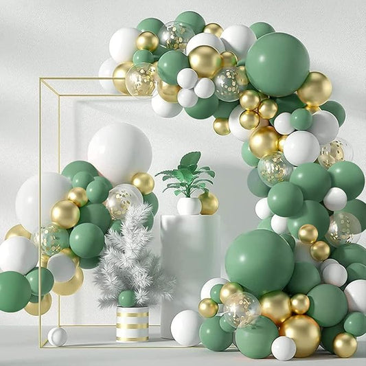 CANREVEL 125pcs Sage Green Balloon Garland Arch Kit White Gold Confetti Balloons Retro Green Latex Balloon for Birthday Party Baby Shower Wedding Christmas Holiday Balloon Jungle Decorations