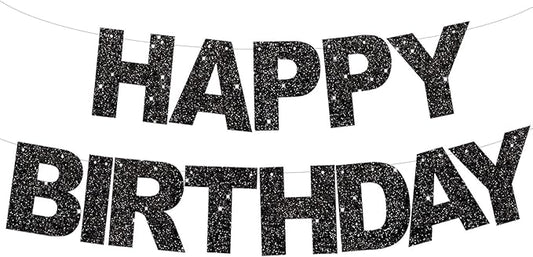 BEISHIDA Happy Birthday Banner - Pre-Strung No DIY Birthday Decorations - Happy Birthday Sign - Birthday Banner for Women, Kids - Backdrop Black
