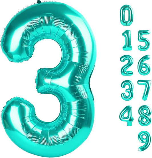 Numbers Balloon 3, 40 Inch Large Blue-green Balloon for Three Year Old Birthday Decor, 3 13 30 31 Birthday Party Decorations for Wedding Supplies