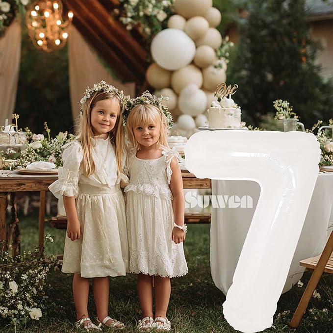 SUWEN 40 Inch White Large 7 Balloon Number Big Foil Helium Number Balloons 0-9 Giant Jumbo Happy 7th Birthday Party Decorations for Boy or Girl Huge Mylar Anniversary Party Supplies
