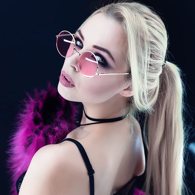 ONESING 8-20 Pairs Round Hippie Sunglasses Circle Sunglasses for Women Glasses Multicoloured Hippie Headband Disco Party