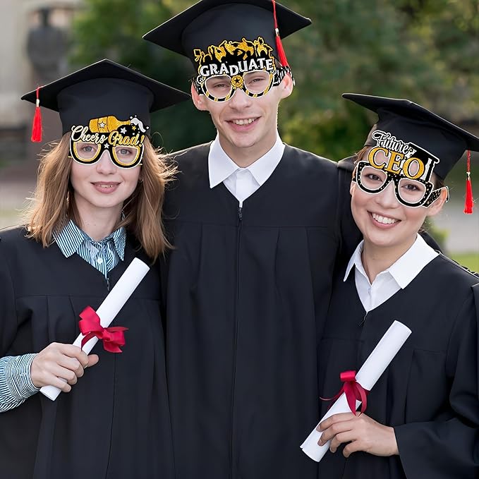 2026 Graduation Party Decorations Glasses, 12 Pcs Class of 2026 Grad Party Eyeglasses Photo Props, Graduation Photo Booth Props for Women Men College Graduation Favors Supplies (Gold)