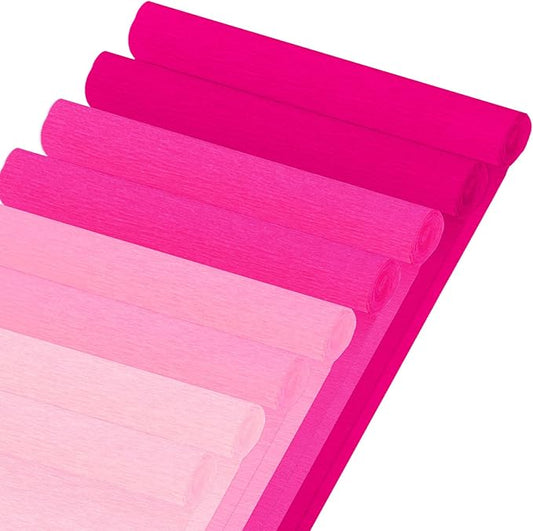 Whaline 8 Rolls 65.6ft Pink Crepe Paper Streamers 25 x 250cm 4 Colors Party Streamers Pink Theme Crepe Paper Roll Decorative Craft Streamer for DIY Gift Wrapping Crafts Decor