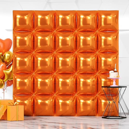 NISOCY Thanksgiving Fall Balloons 25PCS Orange Square Foil Balloons Wall Backdrop Double Sided Orange Balloon Tunnel Arch Kit for Birthday Graduation Wedding Halloween Baby Shower Party Decorations