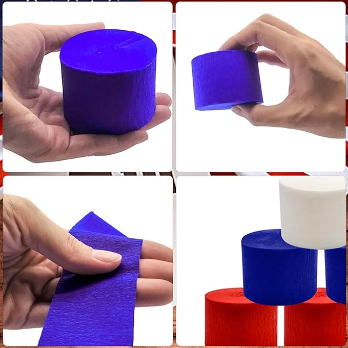 PheiLa Crepe Paper Streamers 6 Rolls 492ft, Crepe Paper 4th of July Decorations Red White Navy Blue Patriotic Party Supplies for DIY Gift Wrapping Birthday Holiday Party Decor, 1.77 Inch x 82 Ft/Roll