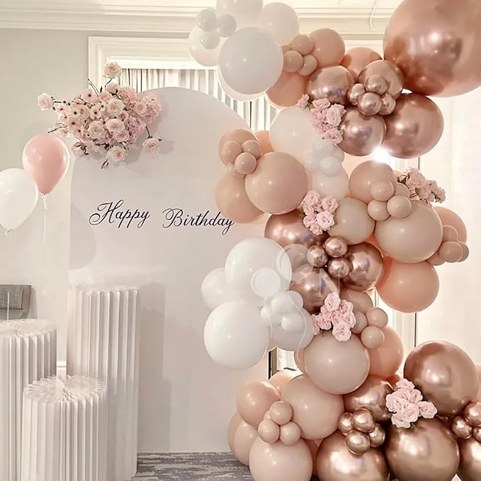 Voircoloria 90pack Rose Gold Balloons Different Size 18/12/10/5 Inch Rose Gold Balloon Garland Arch Kit for Graduation, Wedding, Birthday, Princess Theme Party, Valentine's Day Party Decorations