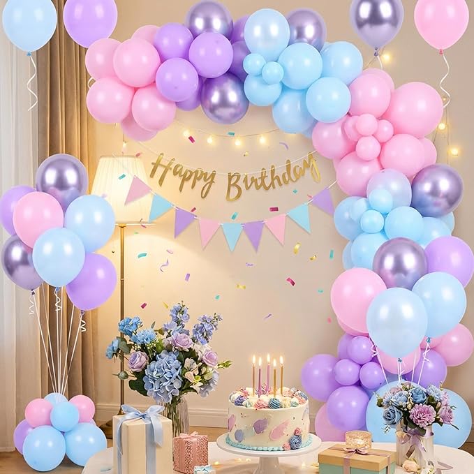 RUBFAC Pink Purple Blue Balloons, Iridescent Party Balloons, 12 Inch Pastel Birthday Balloon for Girls Snowflake Princess Birthday Baby Shower Party Decoration