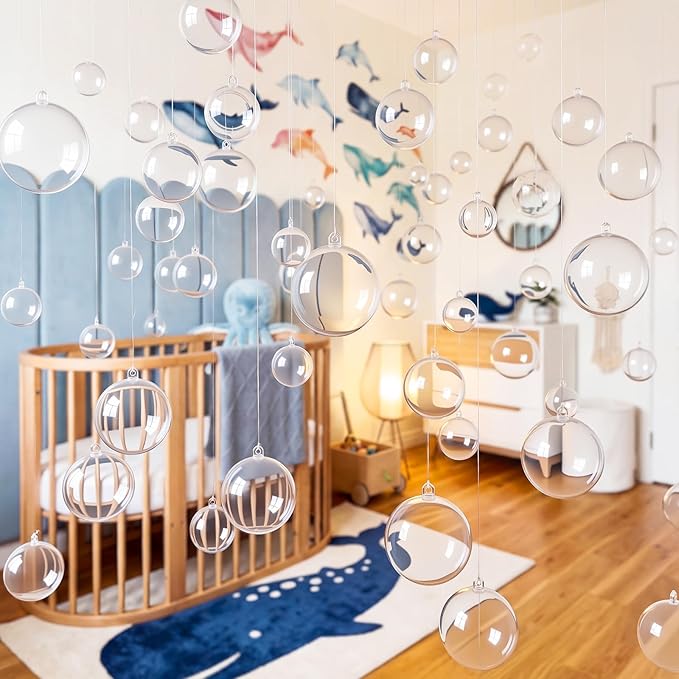 30 Pcs Transparent 3D Bubble Party Decorations Clear Plastic Ornament Balls 5 Sizes Mermaid Ocean Bubble Garland Hanging DIY Ceiling Wall Decor for Birthday Baby Shower Wedding