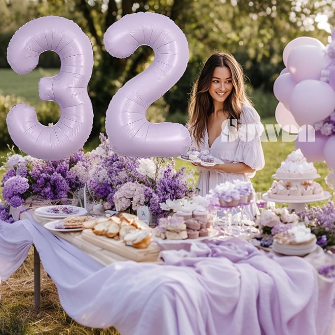 SUWEN 40 Inch Light Purple Large 32 Balloon Number Big Foil Helium Lavender Number Balloons Huge Mylar 0-9 Giant Jumbo Happy 32th Birthday Party Anniversary Decorations
