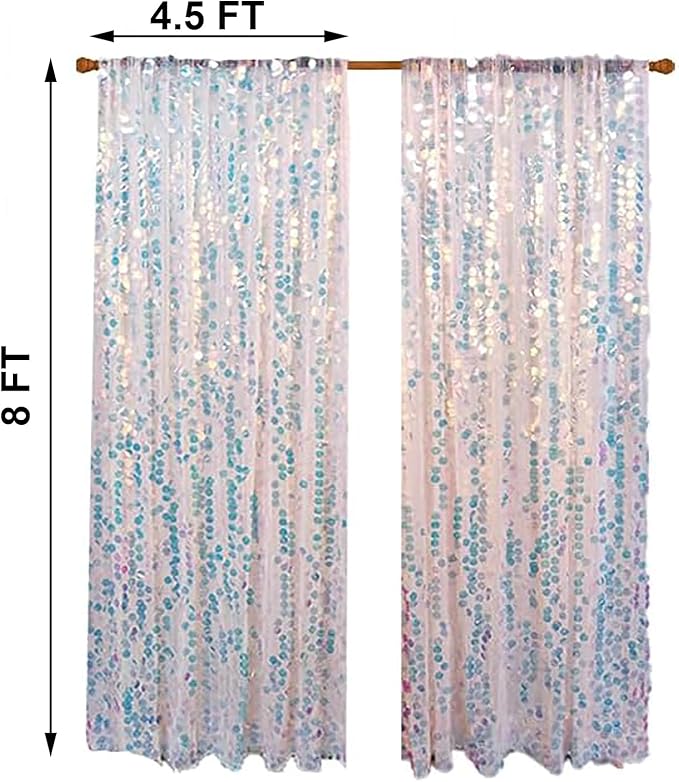 HH 9x8FT Iridescent Big Sequin Backdrop Curtains, Sequin Photo Backdrop Curtain Panels, Shimmer Photography Backdrop for Wedding Party Christmas Decoration