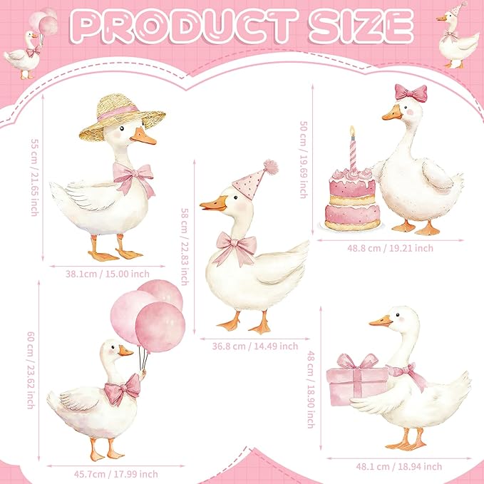 5Pcs Silly Goose Baby Shower Decorations, Pink Large Goose Cardboard Cutout Standup, Geese Birthday Party Sign for Photo Booth Props Backdrop Garden Entrance Decor Cartoon Party Supplies