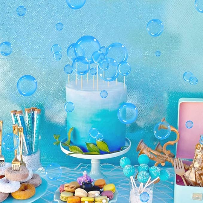 27Pcs Blue Flat Bubble Cupcake Toppers Underwater Party Decor Supplies Bubble Cake Decorations For Under The Sea Mermaid Birthday