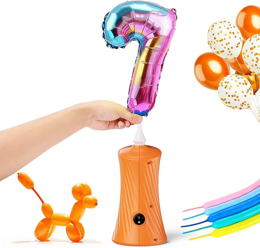 Balloon Pump Electric Balloon Pump Air Balloon Pump Balloon Blower Machine Portable Long Animal Blower Machine Blue/Orange/Pink/Purple Electric Balloon Pump Inflator for Party/Wedding/Birthday Decor