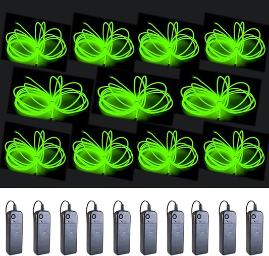 MaxLax EL Wire Fluorescent Green 10-Pack, 16.4ft/5m Neon Light Wire with Noise Reduction and Battery Pack…