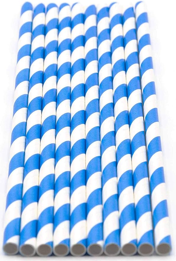 Pack of 300 Sky Blue Swirls Biodegradable 4-Ply Paper Drinking Straws (Compostable, Non-toxic, BPA-free)